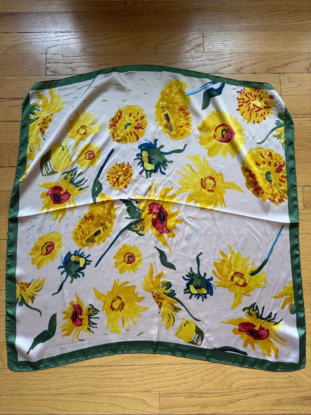 Floral Sunflower Print Accent Scarf - White and Yellow